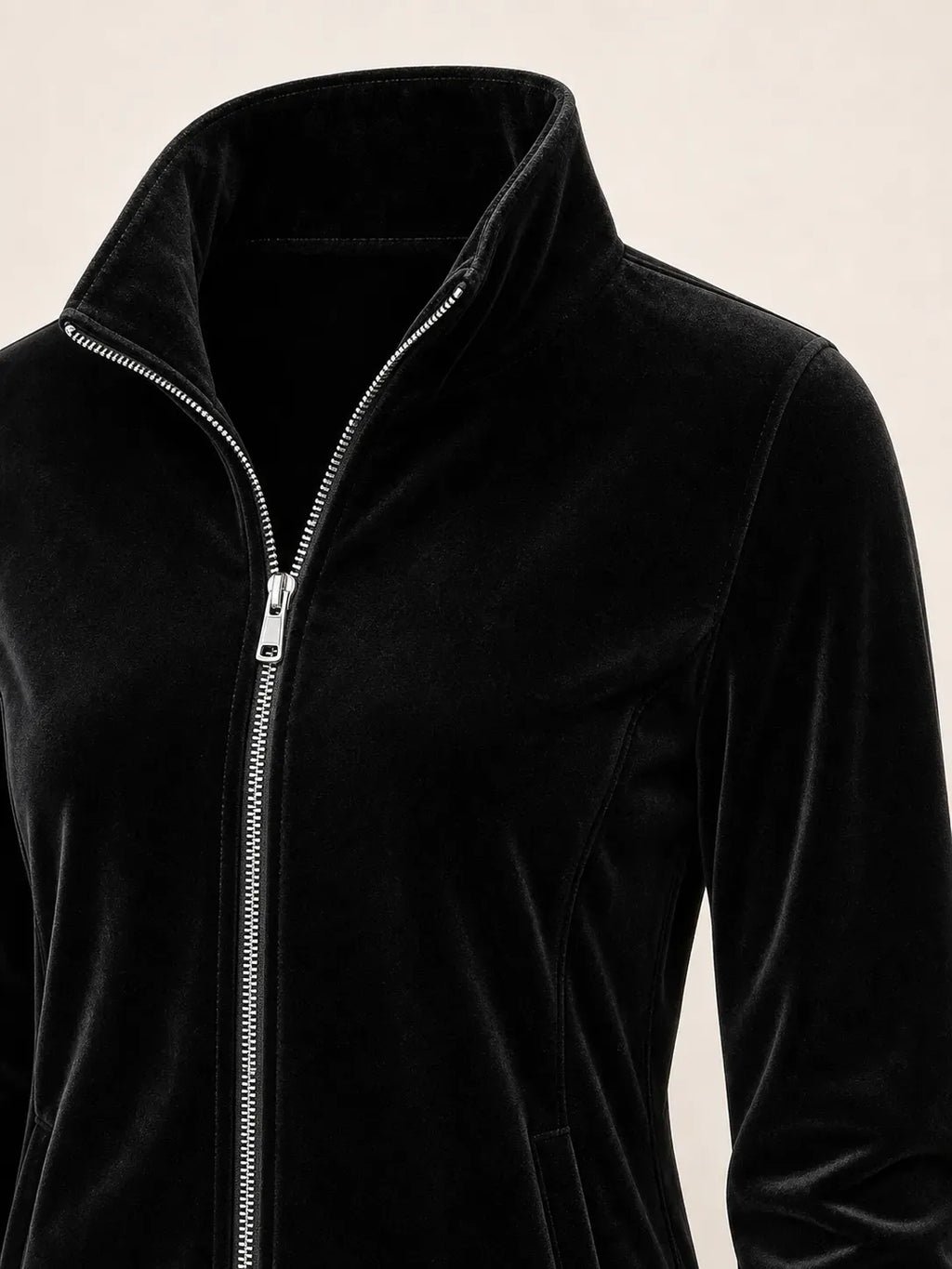 Women's Velvet Zip-Up Jacket – Relaxed Fit Casual Outerwear