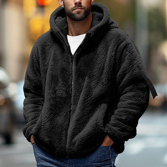 Men's Hoodie Outerwear Fleece Hoodie Black Navy Blue Khaki Dark Gray Hooded Plain Sports & Outdoor Daily Holiday Streetwear Cool Casual Fall & Winter Clothing Apparel Hoodies Sweatshirts