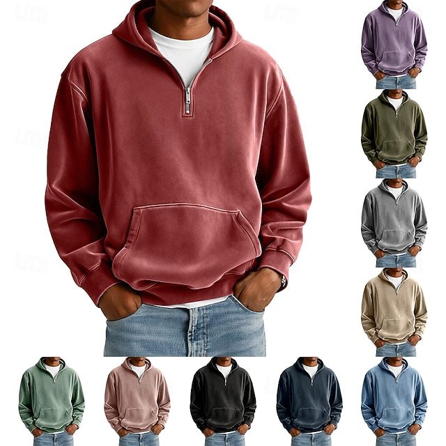 Men's Hoodie Pullover Hoodie Sweatshirt Quarter Zip Hoodie Streetwear Cool Spring Fall