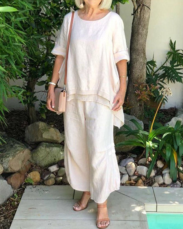 Long Sleeve Crew Neck Top Pants Loose Two-piece Suit