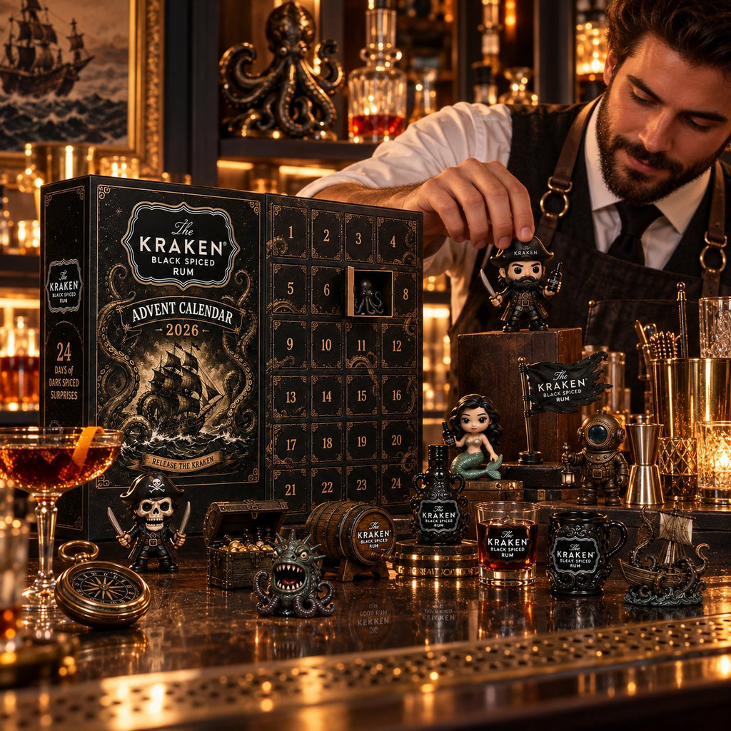 24-Day Kraken Rum Mini-Bottle Advent Calendar Set – Holiday Bar Display, Collectible Gift for Rum Lovers, Christmas Countdown & Festive Decor