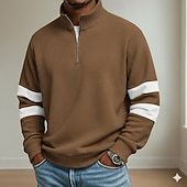 Men's Waffle Polo Shirts School Athleisure Standing Collar Long Sleeve Leisure Tops