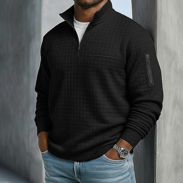 Men's Waffle Polo Shirts Textured Sports & Outdoor Casual Long Sleeve Fashion Comfortable Cross-Seasons