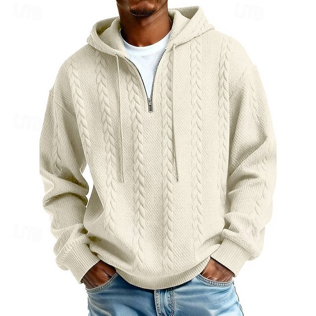 Men's Jacquard Hoodie Pullover Hoodie Sweatshirt Textured Sports & Outdoor Casual Daily Streetwear Cool Sportswear
