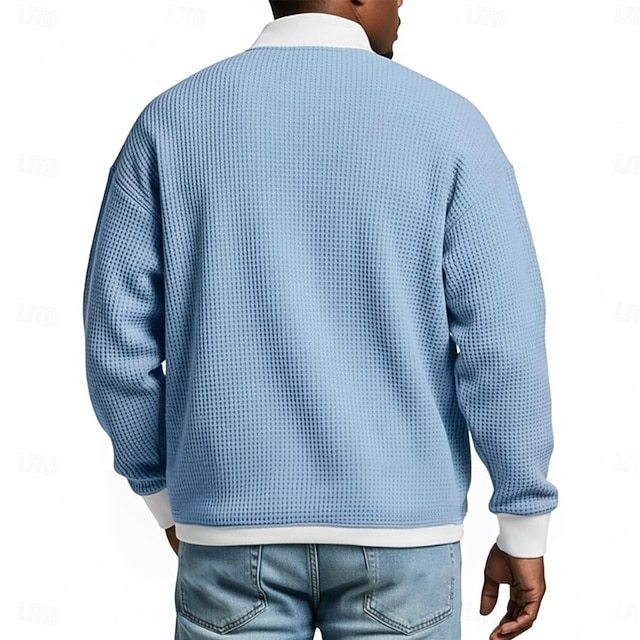 Men's Waffle T-shirt T Shirt Long Sleeve Traditional / Vintage Casual Color Block Zipper Pocket