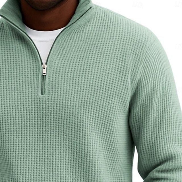 Men's Waffle Polo Shirts Outdoor Causal Fashion Modern Solid Color Textured Knitted Fall & Winter