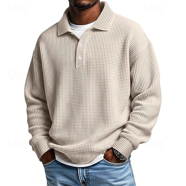 Men's Waffle Polo Shirts Textured Formal Business Ribbed Polo Collar Fashion