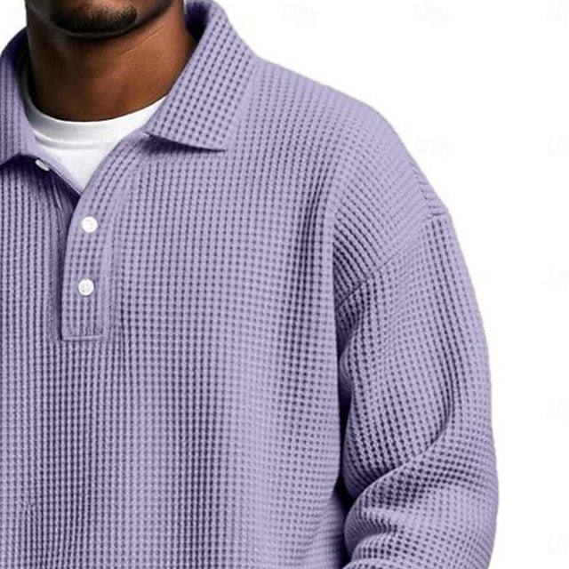 Men's Waffle Polo Shirts Textured Formal Business Ribbed Polo Collar Fashion