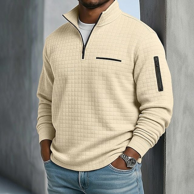 Men's Waffle Polo Shirts Textured Sports & Outdoor Casual Long Sleeve Fashion Comfortable Cross-Seasons