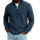 Men's Waffle Polo Shirts Outdoor Causal Fashion Modern Solid Color Textured Knitted Fall & Winter
