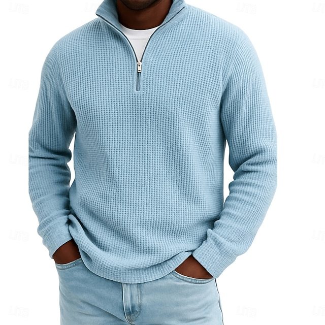 Men's Waffle Polo Shirts Outdoor Causal Fashion Modern Solid Color Textured Knitted Fall & Winter