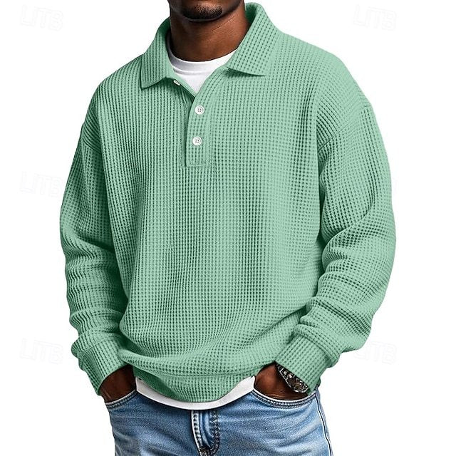 Men's Waffle Polo Shirts Textured Formal Business Ribbed Polo Collar Fashion