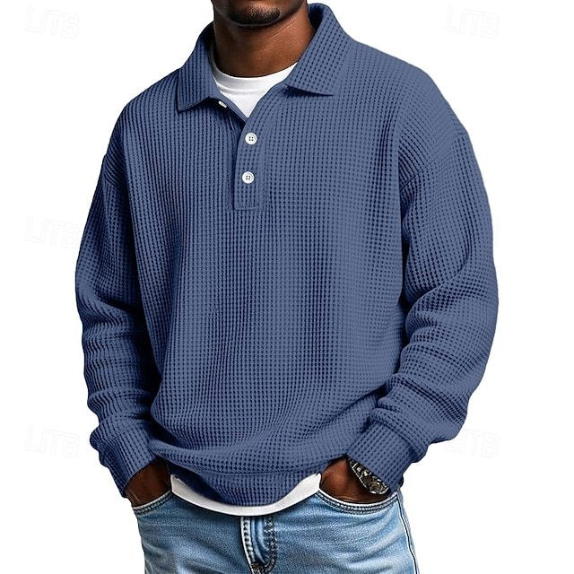 Men's Waffle Polo Shirts Textured Formal Business Ribbed Polo Collar Fashion
