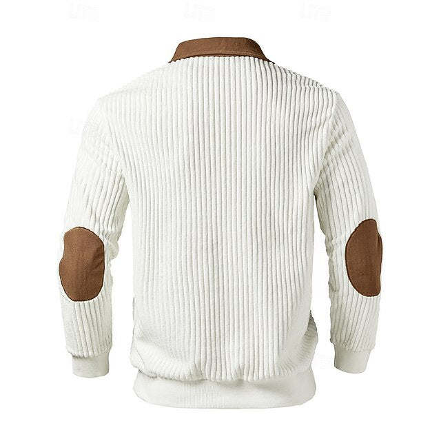 Men's Polo Polo Shirts Vacation Street Quarter Zip Long Sleeve Fashion Basic Color Block Jacquard Patchwork Fall & Winter Regular Fit Black White Army Green Apricot Polo