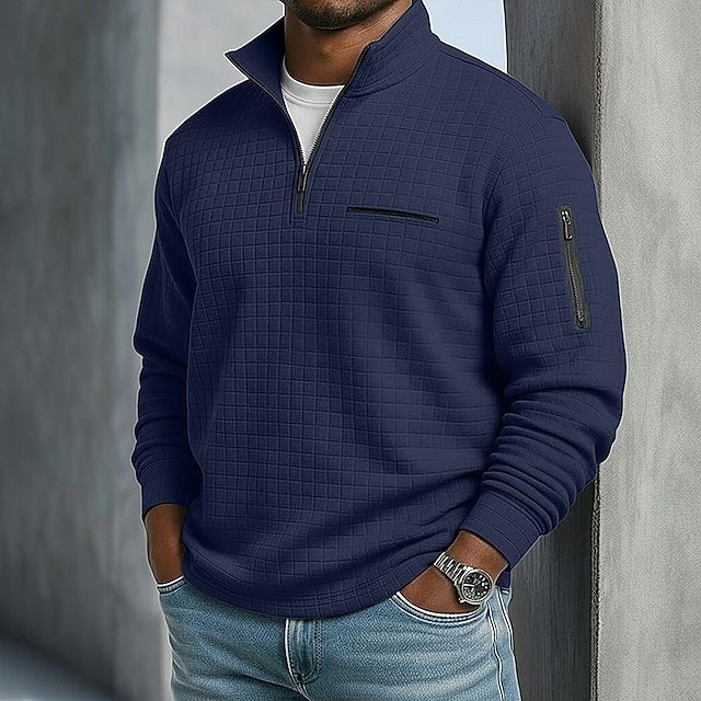 Men's Waffle Polo Shirts Textured Sports & Outdoor Casual Long Sleeve Fashion Comfortable Cross-Seasons