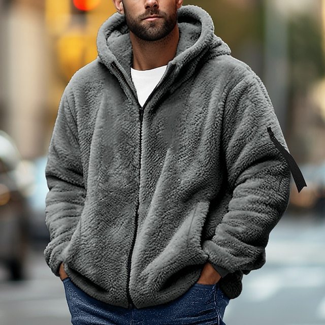 Men's Hoodie Outerwear Fleece Hoodie Black Navy Blue Khaki Dark Gray Hooded Plain Sports & Outdoor Daily Holiday Streetwear Cool Casual Fall & Winter Clothing Apparel Hoodies Sweatshirts