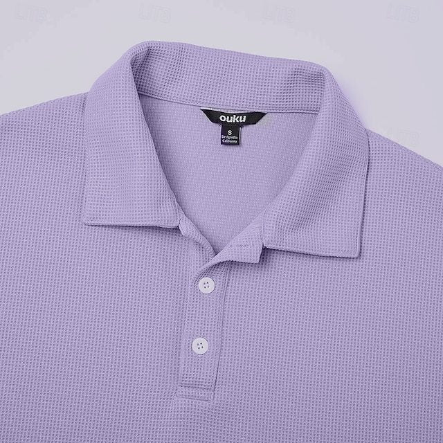 Men's Waffle Polo Shirts Textured Formal Business Ribbed Polo Collar Fashion