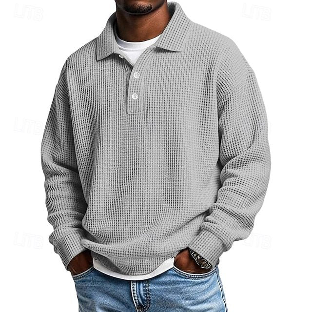 Men's Waffle Polo Shirts Textured Formal Business Ribbed Polo Collar Fashion